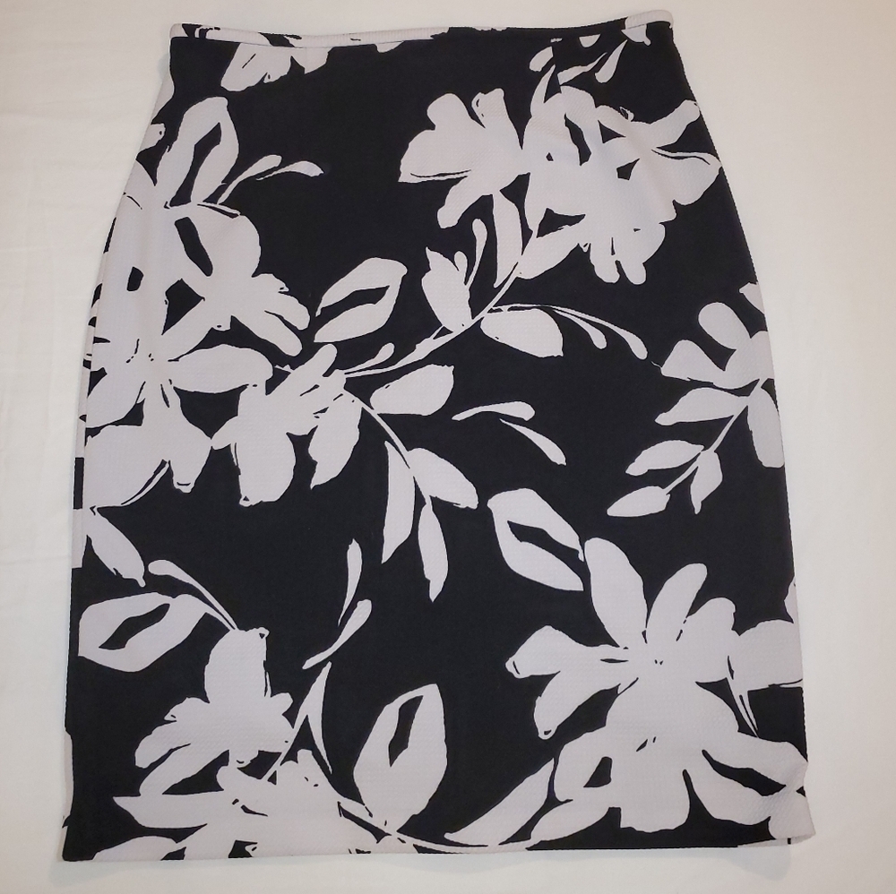 Calvin Klein Black and White Floral Midi Skirt